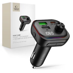 TECH-PROTECT CC07 3-PORT CAR CHARGER PD 54W + TRANSMITER FM BLUETOOTH BLACK